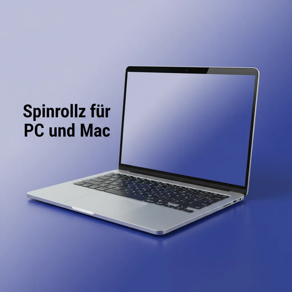 PC und Mac mit Browser zeigen die Spinrollz-Website mit Lobby, Login, Spielen und Kasse – kein separater Client nötig.