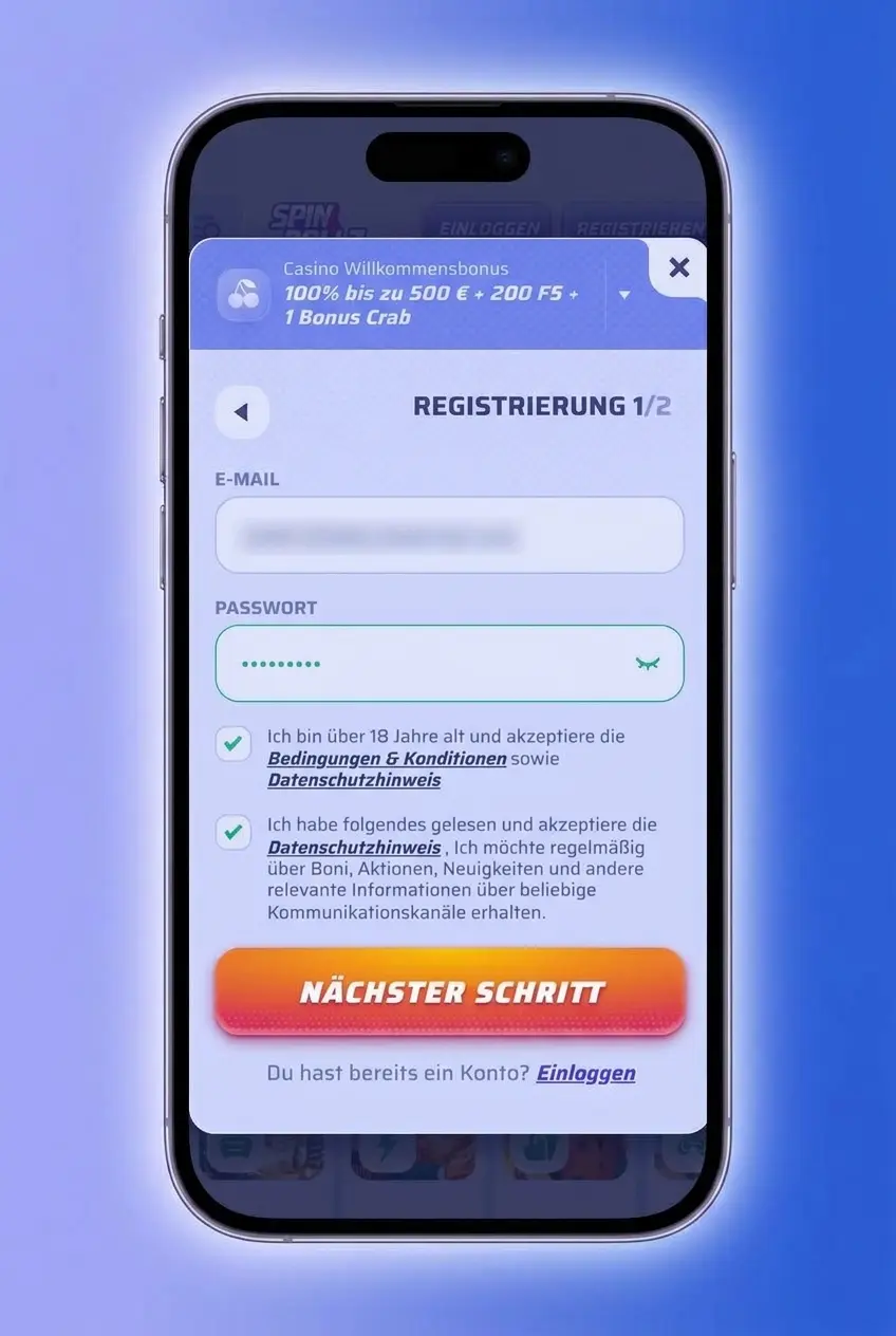 Registrierung in der Spinrollz Application