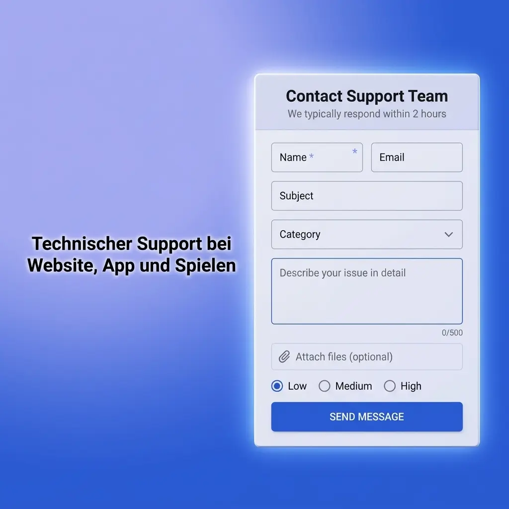Technischer Support bei Website, App und Spielen