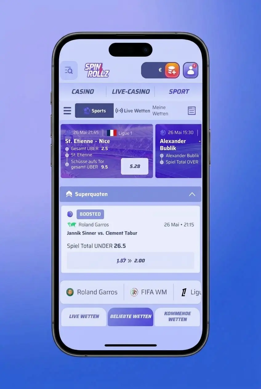 Sportwetten in der Spinrollz Betting App